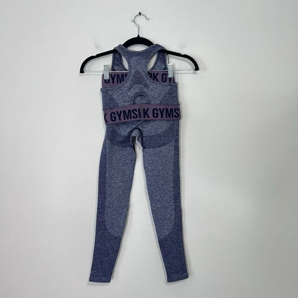 Gymshark Flex Seamless Leggings and Sports Bra Set Size XS NWT Navy Marl Purple